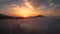 Forest landscape and morning fog over the mountain lake, aerial drone view