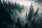 Forest landscape view from above. Foggy nature wallpaper. Generative ai