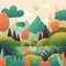 Forest landscape. Weather background with trees and bushes. Recent vector flat template