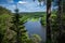 Forest massif with mountains and river