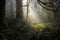 forest with misty morning light, the fog lifting and revealing a treasure trove of beauty