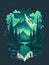 A forest montain lake aventures magic t-shirt design, Generative Ai