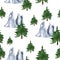 Forest among mountains watercolor seamless pattern