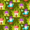 Forest mushroom home and gnomes seamless pattern.