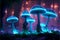 Forest of mythical glowing mushrooms. AI generated.