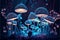 Forest of mythical glowing mushrooms. AI generated.