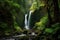 forest oasis with rushing waterfall, surrounded by lush greenery