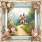 Forest Path to Enchanted Castle: Roses-Adorned Frame