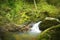 Forest photography, mountain river with waterfall