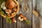 Forest picking mushrooms in a basket