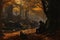 Forest Reflections: A Man and His Dog Amidst the Autumn Glow - A