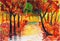 Forest river autumn season painting