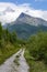 A forest road with Krivan Krywan in the background. Tatra Mountains in Slovakia