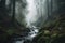 forest with rushing waterfall and misty air for peaceful retreat