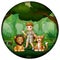Forest scene with safari boy and animals in circular frame