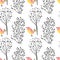 Forest simple sketh drawn hand seamless pattern with birds and forest . For wallpapers, web background, textile
