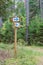 Forest trail signpost with pointing arrows
