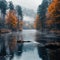 Forest tranquility Foggy morning, river, autumn hues perfect for messaging