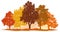 Forest trees autumn silhouette vector. City park and forest landscape background isolated set