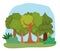 Forest trees bushes grass leaves foliage greenery cartoon design