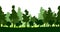 Forest trees isolated silhouette vector. Bottom background. Green deciduous and coniferous plants, succulent grass. Landscape, pan