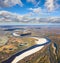 Forest-tundra river in autumn, top view