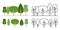 Forest Vector Icon Design Set Green Monochrome Mark