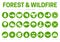 Forest & Wildfire Icon Set with Fire, Pine, Cabin, Wildlife, Helicopter, Rain, Weather, Firefighter, Wild Animal, Drone, Water,