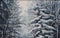 Forest winter landscape, oil painting
