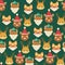 Forest/woodland and domestic animals squirrel, fox, deer, welsh corgi dog in Christmas themed hats and headbands. Vector