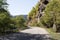 Forested mountains  and the bend of a mountain road in the mountainous part of Georgia