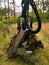 forestry harvester during a stoppage among trees in the fores