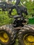 forestry harvester during a stoppage among trees in the fores