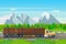 Forestry transportation industry, vector flat illustration. Logging truck with wood timber rides on forest road
