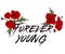 Forever young type quote. Creative lettering poster. T-shirt fashion calligraphy. Red poppy flowers with text. Vintage rock-n-roll