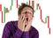Forex and stocks market trading stress and risk - crazy stressed and desperate amateur trader man and investor blowing money out