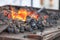 Forge fire in blacksmith\'s where iron tools