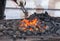 Forge fire in blacksmith\'s where iron tools