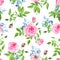 Forget-me-nots and roses seamless vector print