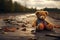 Forgotten companion Lonely, broken bear toy on a melancholic background