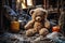 A forgotten teddy bear in an abandoned and dilapidated house