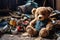 A forgotten teddy bear in an abandoned and dilapidated house