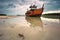 Forgotten Vessel: Abandoned Shipwreck on a Sandbar