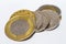 The forint sign: Ft; code: HUF is the currency of Hungary. Coins on isolated white background.