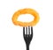 Fork with delicious onion ring isolated