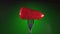 Fork with fresh red pepper with water drops, rotation green background