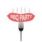 Fork with grill sausage isolated on white background. BBQ party. Barbecue time. Cookout concept. Vector flat design