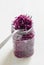 Fork on jar with purple sauerkraut