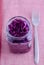 Fork on jar with purple sauerkraut