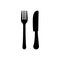 Fork and Knife Black Silhouette Icon. Restaurant Metal Cutlery for Dinner Glyph Pictogram. Dishware Cafe Food Lunch Flat